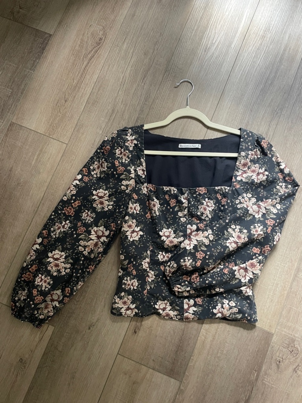 Abercrombie & Fitch Black Floral Square-Neck Blouse